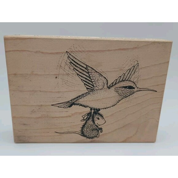 House Mouse Hummingbird Express Wood  Rubber Stamp Stampa Rosa 1998 43 - Picture 1 of 5